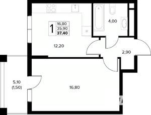 1-к квартира, вторичка, 37м2, 7/8 этаж