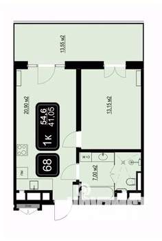 1-к квартира, вторичка, 55м2, 8/9 этаж