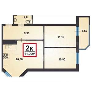 2-к квартира, вторичка, 61м2, 11/15 этаж