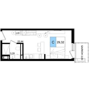 1-к квартира, строящийся дом, 29м2, 7/8 этаж