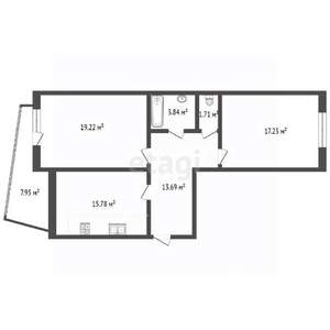 2-к квартира, вторичка, 71м2, 2/9 этаж