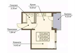 Студия квартира, вторичка, 29м2, 3/3 этаж
