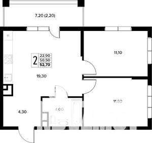2-к квартира, строящийся дом, 53м2, 5/8 этаж