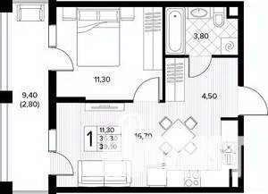 1-к квартира, вторичка, 39м2, 2/8 этаж