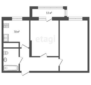 2-к квартира, вторичка, 52м2, 1/12 этаж