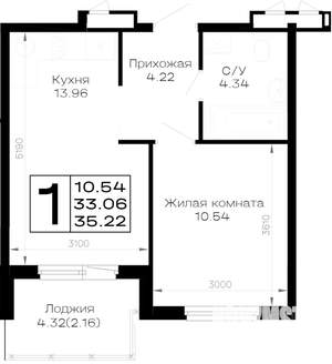 1-к квартира, вторичка, 35м2, 4/4 этаж