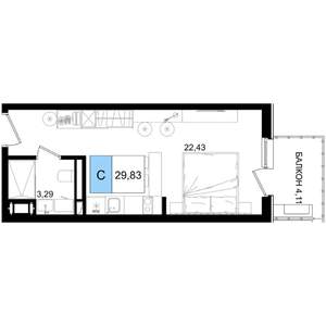 1-к квартира, строящийся дом, 30м2, 5/8 этаж