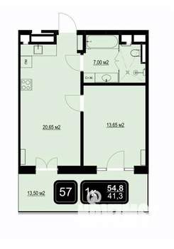 1-к квартира, вторичка, 55м2, 4/9 этаж