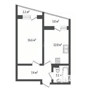 1-к квартира, вторичка, 44м2, 12/13 этаж
