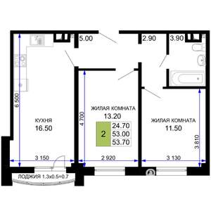 2-к квартира, строящийся дом, 54м2, 3/9 этаж