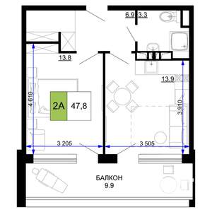 2-к квартира, строящийся дом, 48м2, 3/9 этаж