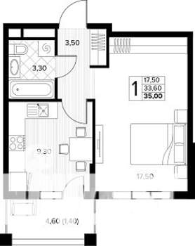 1-к квартира, вторичка, 35м2, 6/8 этаж