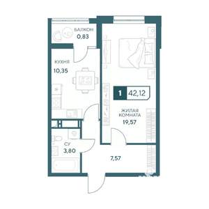 1-к квартира, строящийся дом, 42м2, 3/20 этаж