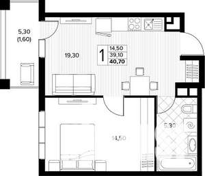 1-к квартира, вторичка, 41м2, 4/8 этаж