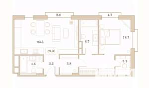 1-к квартира, вторичка, 69м2, 5/7 этаж