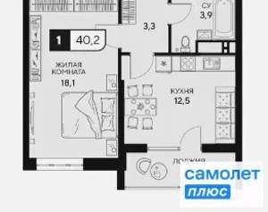 1-к квартира, вторичка, 40м2, 14/15 этаж