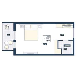 Студия квартира, вторичка, 33м2, 4/9 этаж