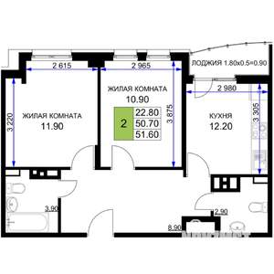 2-к квартира, вторичка, 52м2, 3/12 этаж