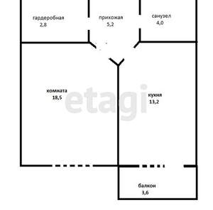 1-к квартира, вторичка, 47м2, 2/6 этаж