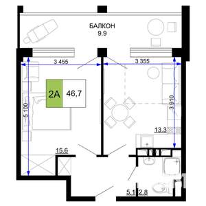 2-к квартира, вторичка, 47м2, 8/9 этаж