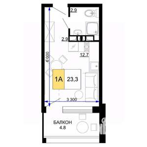 Студия квартира, вторичка, 23м2, 6/9 этаж