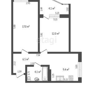 2-к квартира, вторичка, 53м2, 9/17 этаж