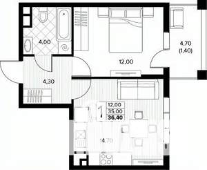 1-к квартира, строящийся дом, 36м2, 3/8 этаж
