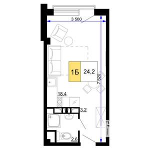1-к квартира, строящийся дом, 24м2, 3/9 этаж