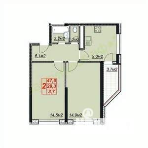 2-к квартира, вторичка, 52м2, 12/13 этаж