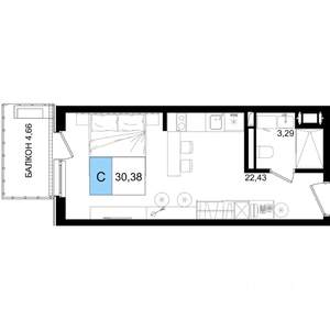 1-к квартира, строящийся дом, 30м2, 8/8 этаж