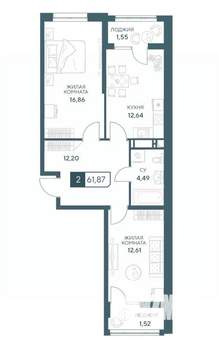 2-к квартира, вторичка, 62м2, 20/20 этаж