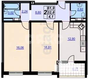2-к квартира, вторичка, 67м2, 16/17 этаж