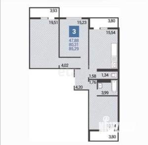 3-к квартира, вторичка, 80м2, 14/16 этаж