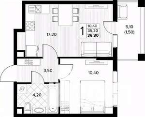 1-к квартира, вторичка, 37м2, 1/8 этаж