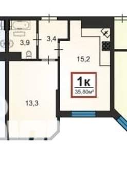1-к квартира, вторичка, 36м2, 9/15 этаж