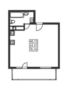 1-к квартира, вторичка, 46м2, 4/8 этаж