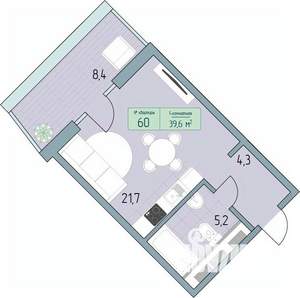 1-к квартира, вторичка, 45м2, 3/9 этаж