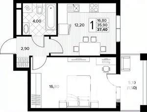 1-к квартира, строящийся дом, 37м2, 4/8 этаж