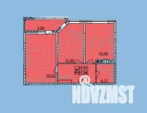 2-к квартира, вторичка, 57м2, 3/4 этаж