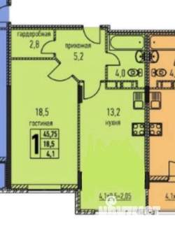 1-к квартира, вторичка, 45м2, 3/6 этаж