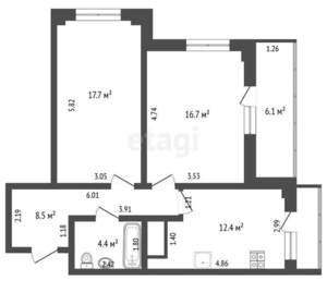 2-к квартира, вторичка, 60м2, 8/13 этаж