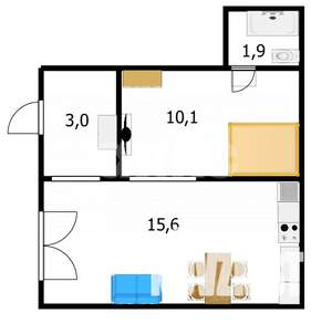 1-к квартира, вторичка, 31м2, 1/5 этаж