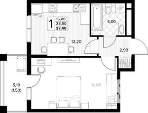 1-к квартира, строящийся дом, 37м2, 5/8 этаж