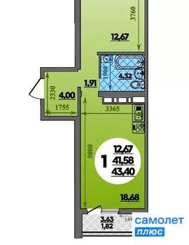 1-к квартира, вторичка, 43м2, 12/18 этаж