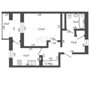1-к квартира, вторичка, 48м2, 8/9 этаж