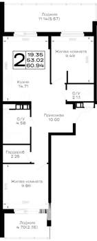 2-к квартира, вторичка, 61м2, 4/4 этаж