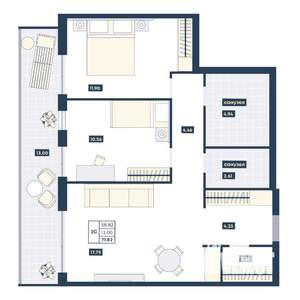 2-к квартира, вторичка, 72м2, 7/9 этаж