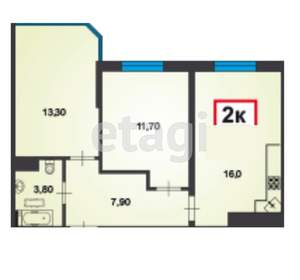 2-к квартира, вторичка, 57м2, 11/15 этаж