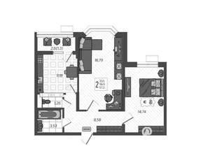 2-к квартира, вторичка, 57м2, 1/9 этаж