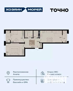 2-к квартира, вторичка, 67м2, 8/8 этаж